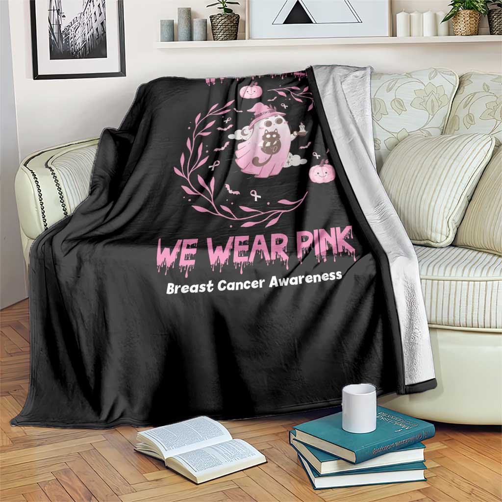 Breast Cancer Halloween Throw Blanket In October Ghost Wear Pink Black Cat - Wonder Print Shop