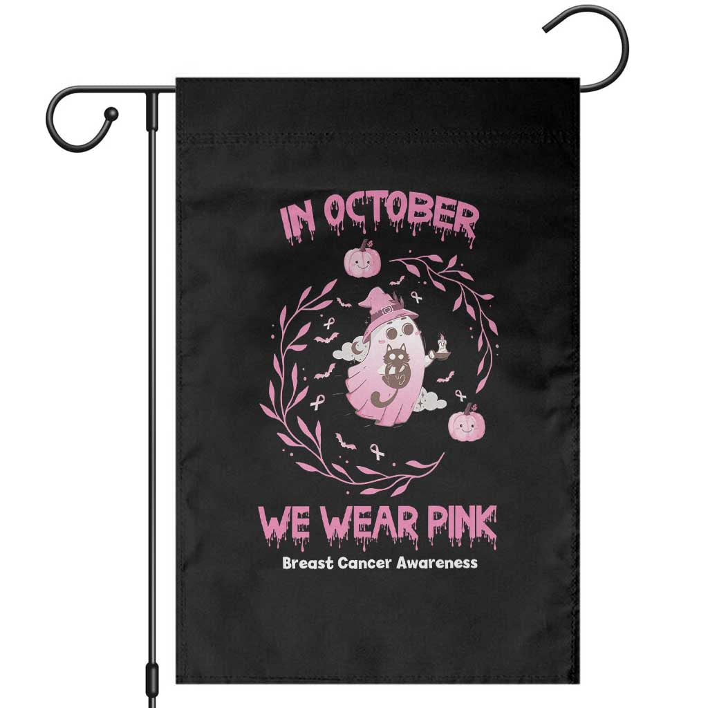 Breast Cancer Halloween Garden Flag In October Ghost Wear Pink Black Cat - Wonder Print Shop