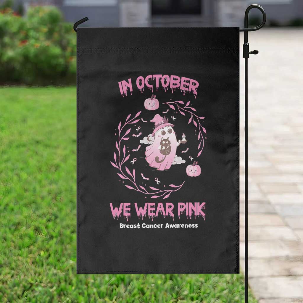 Breast Cancer Halloween Garden Flag In October Ghost Wear Pink Black Cat - Wonder Print Shop