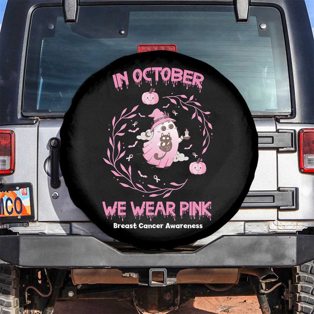 Breast Cancer Halloween Spare Tire Cover In October Ghost Wear Pink Black Cat - Wonder Print Shop