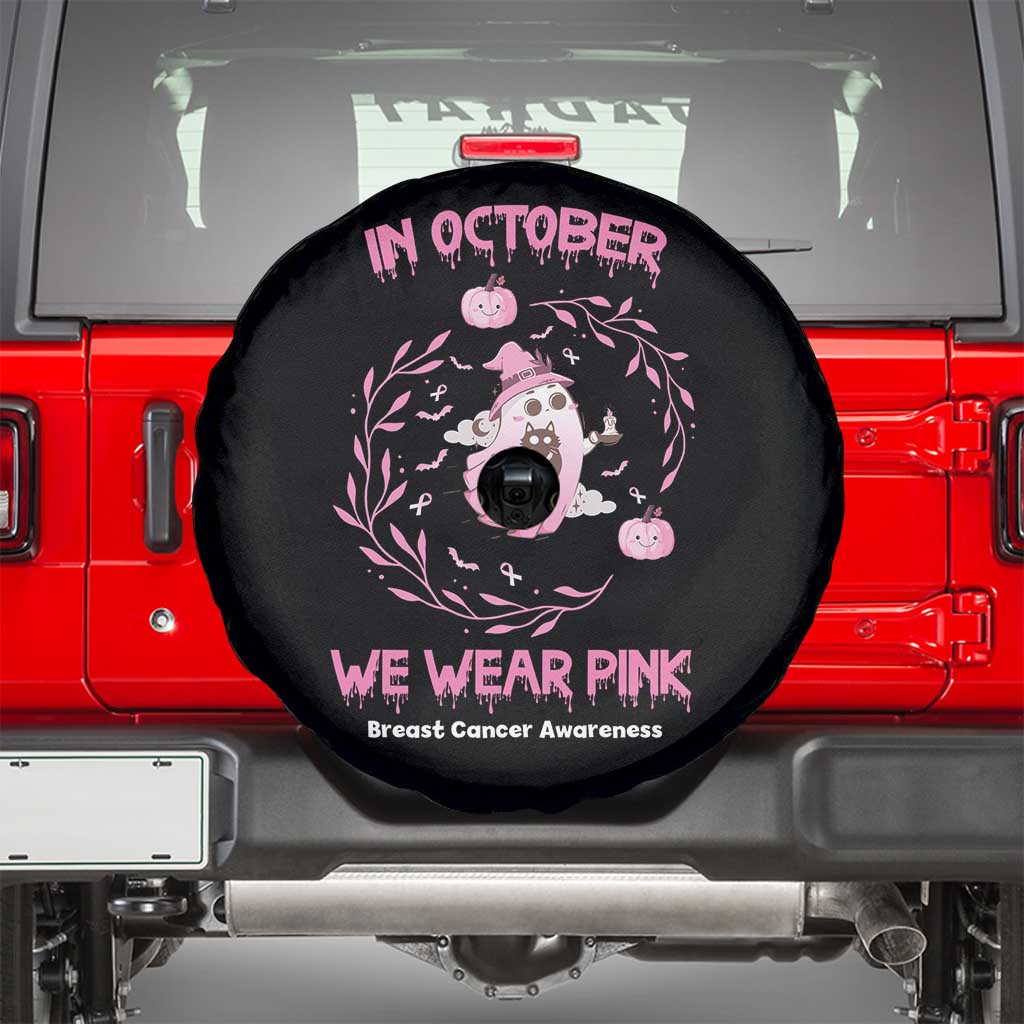 Breast Cancer Halloween Spare Tire Cover In October Ghost Wear Pink Black Cat - Wonder Print Shop