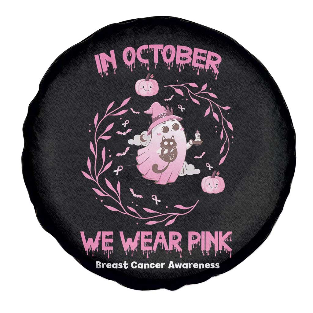Breast Cancer Halloween Spare Tire Cover In October Ghost Wear Pink Black Cat - Wonder Print Shop