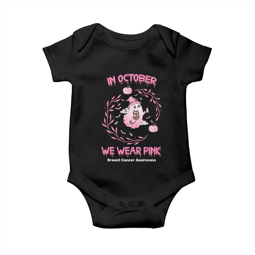 Breast Cancer Halloween Baby Onesie In October Ghost Wear Pink Black Cat - Wonder Print Shop