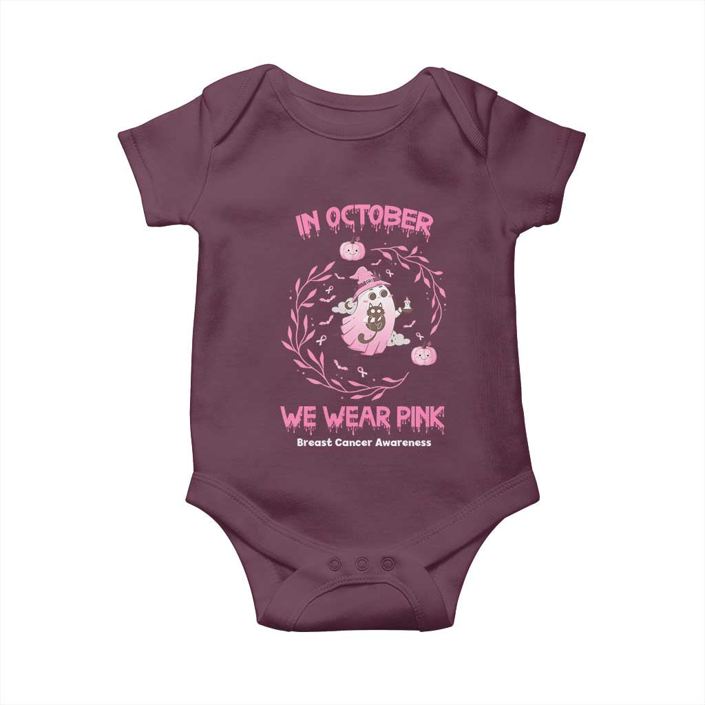 Breast Cancer Halloween Baby Onesie In October Ghost Wear Pink Black Cat - Wonder Print Shop