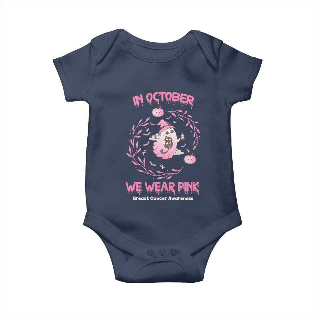 Breast Cancer Halloween Baby Onesie In October Ghost Wear Pink Black Cat - Wonder Print Shop
