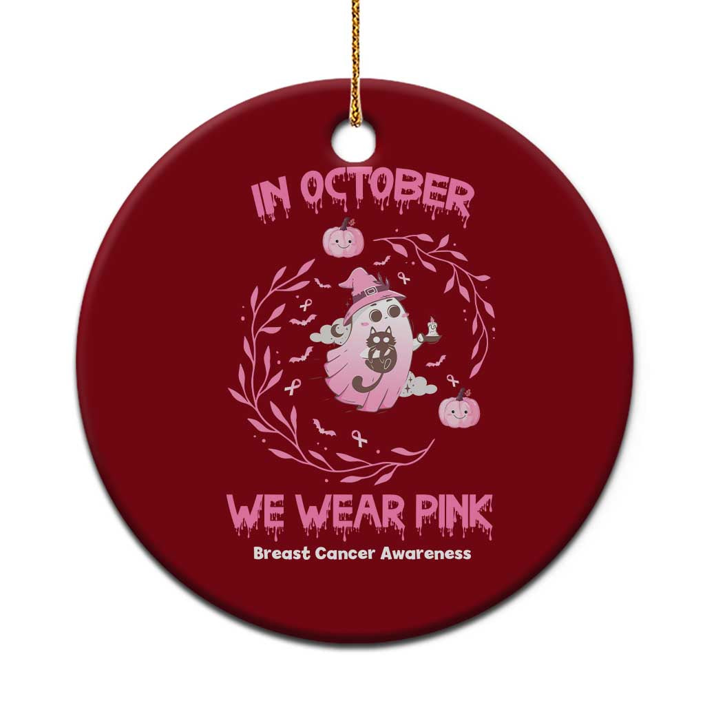 Breast Cancer Halloween Ceramic Ornament In October Ghost Wear Pink Black Cat - Wonder Print Shop