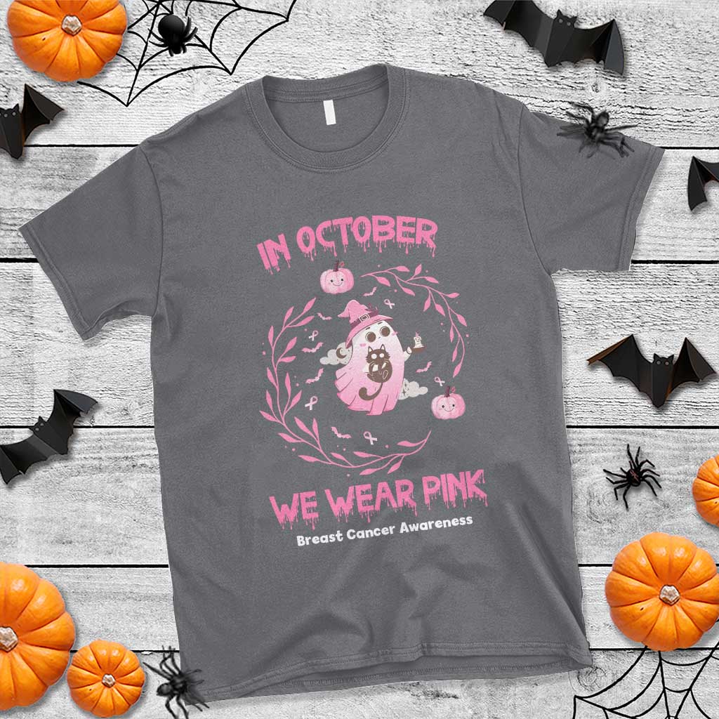 Breast Cancer Halloween T Shirt In October Ghost Wear Pink Black Cat - Wonder Print Shop