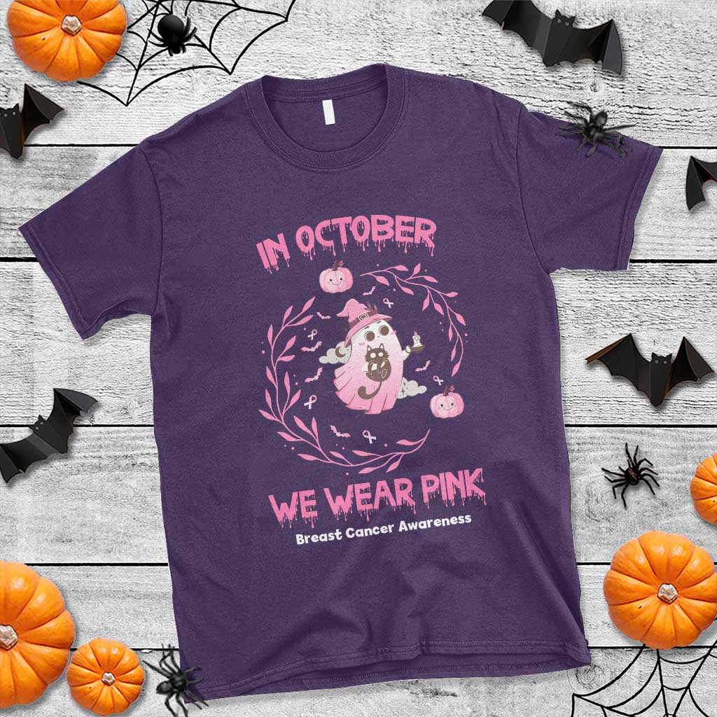 Breast Cancer Halloween T Shirt In October Ghost Wear Pink Black Cat - Wonder Print Shop