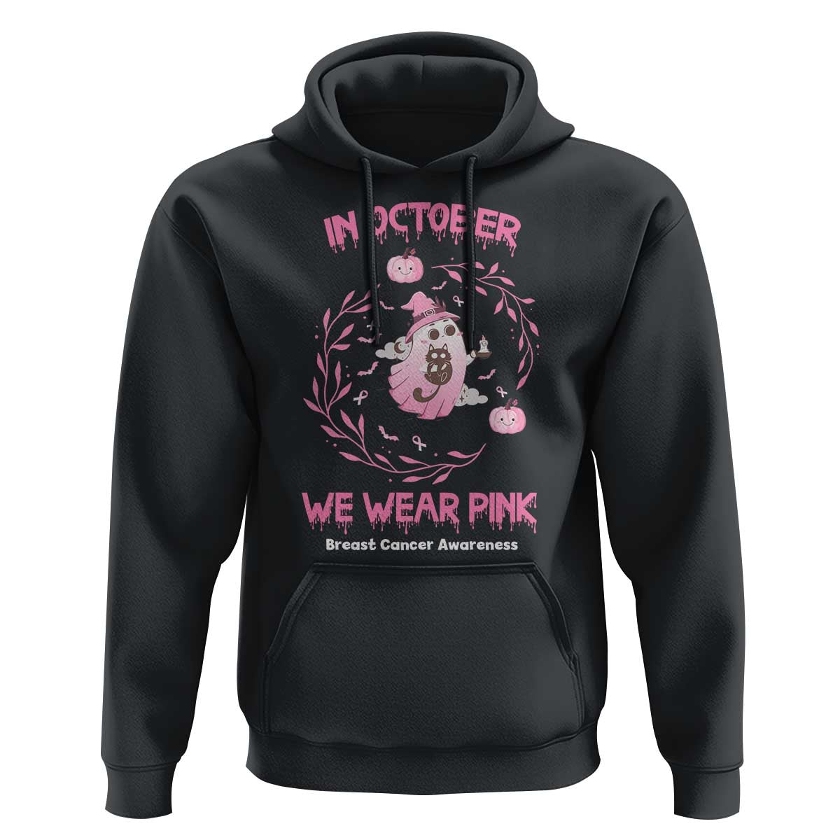 Breast Cancer Halloween Hoodie In October Ghost Wear Pink Black Cat - Wonder Print Shop