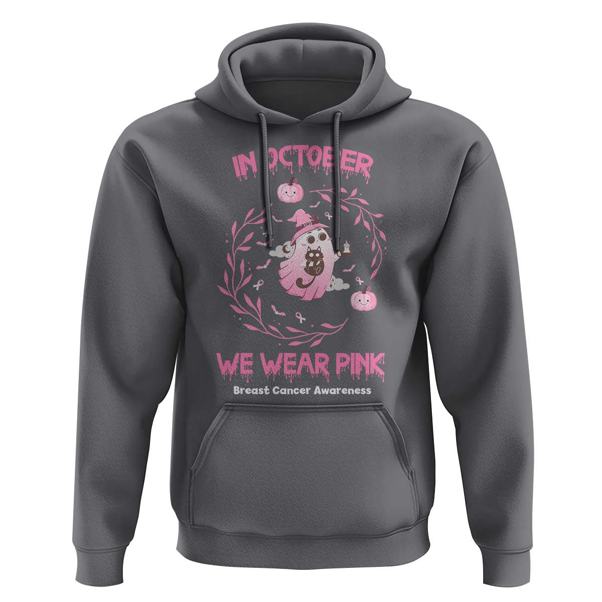 Breast Cancer Halloween Hoodie In October Ghost Wear Pink Black Cat - Wonder Print Shop