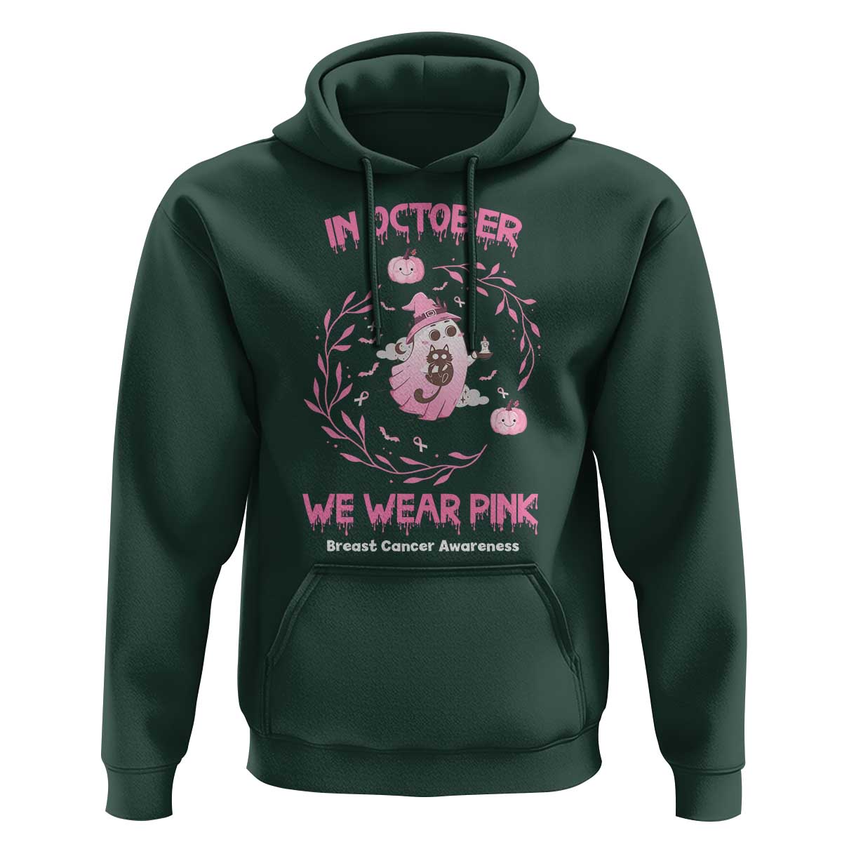Breast Cancer Halloween Hoodie In October Ghost Wear Pink Black Cat - Wonder Print Shop