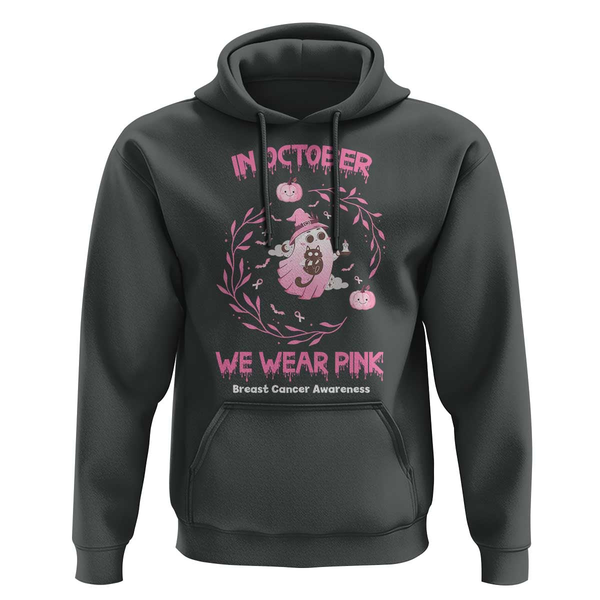 Breast Cancer Halloween Hoodie In October Ghost Wear Pink Black Cat - Wonder Print Shop