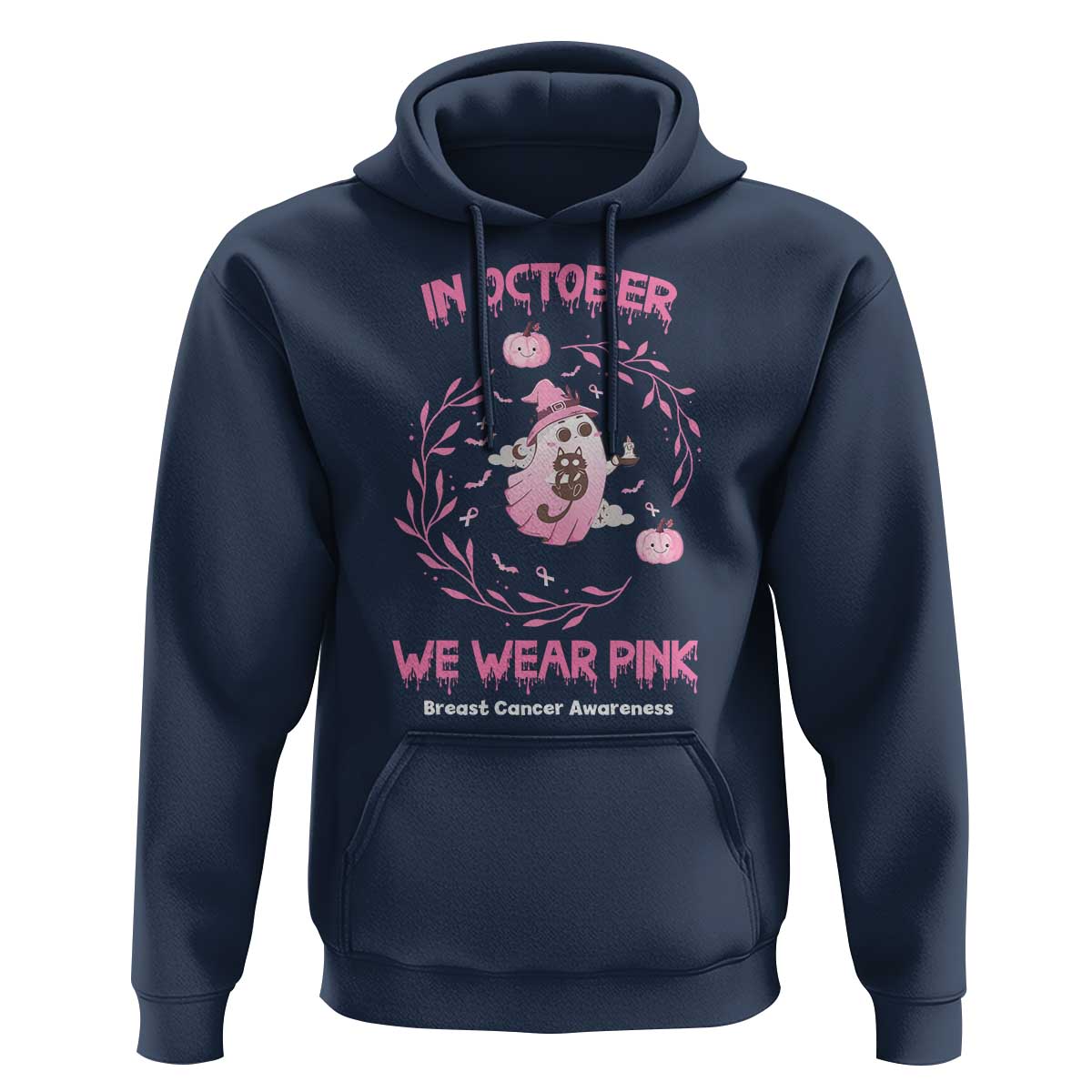 Breast Cancer Halloween Hoodie In October Ghost Wear Pink Black Cat - Wonder Print Shop