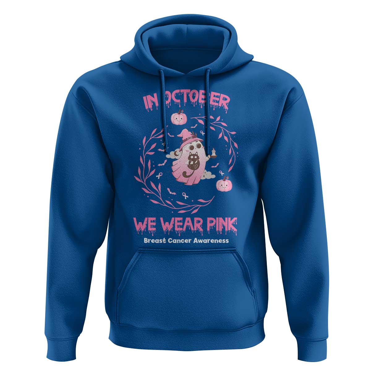 Breast Cancer Halloween Hoodie In October Ghost Wear Pink Black Cat - Wonder Print Shop
