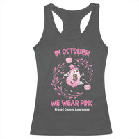 Breast Cancer Halloween Racerback Tank Top In October Ghost Wear Pink Black Cat - Wonder Print Shop