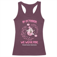 Breast Cancer Halloween Racerback Tank Top In October Ghost Wear Pink Black Cat - Wonder Print Shop