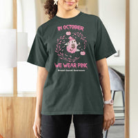 Breast Cancer Halloween T Shirt For Women In October Ghost Wear Pink Black Cat - Wonder Print Shop