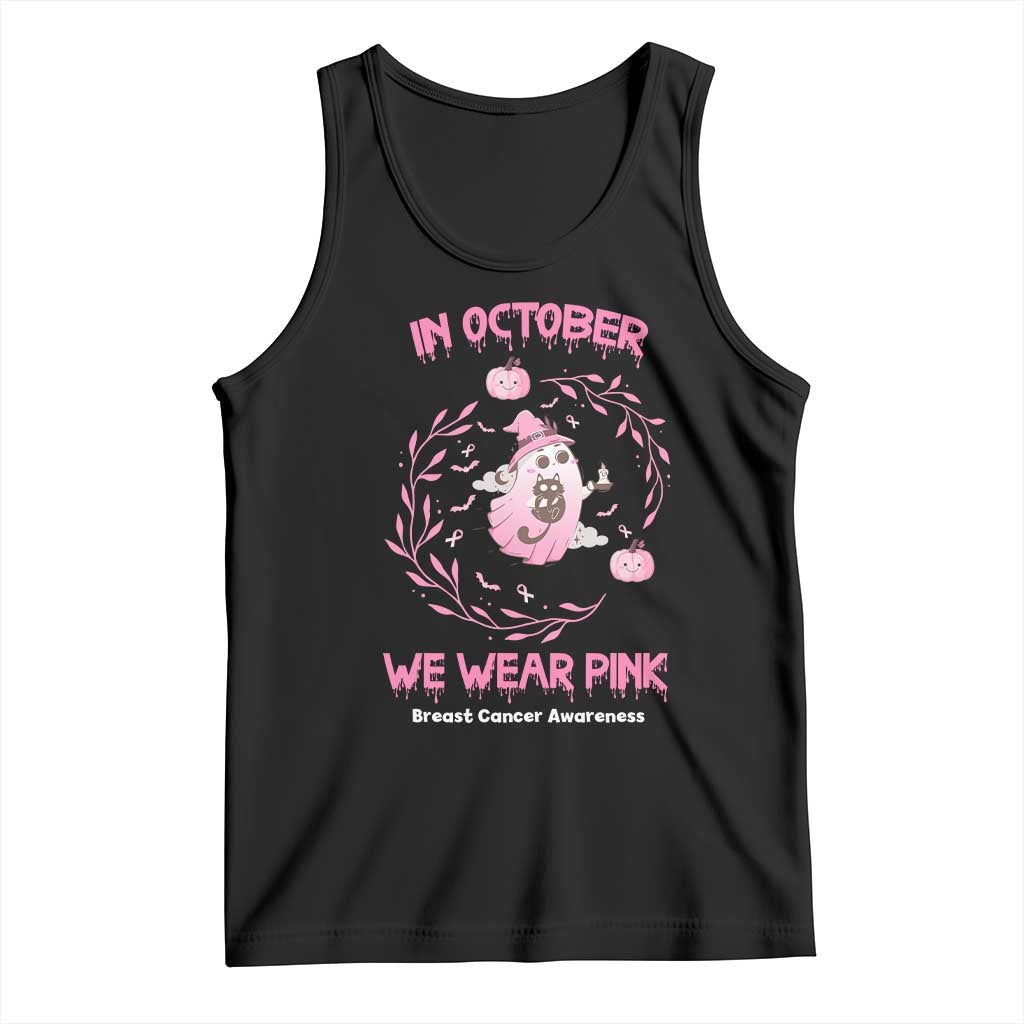 Breast Cancer Halloween Tank Top In October Ghost Wear Pink Black Cat - Wonder Print Shop