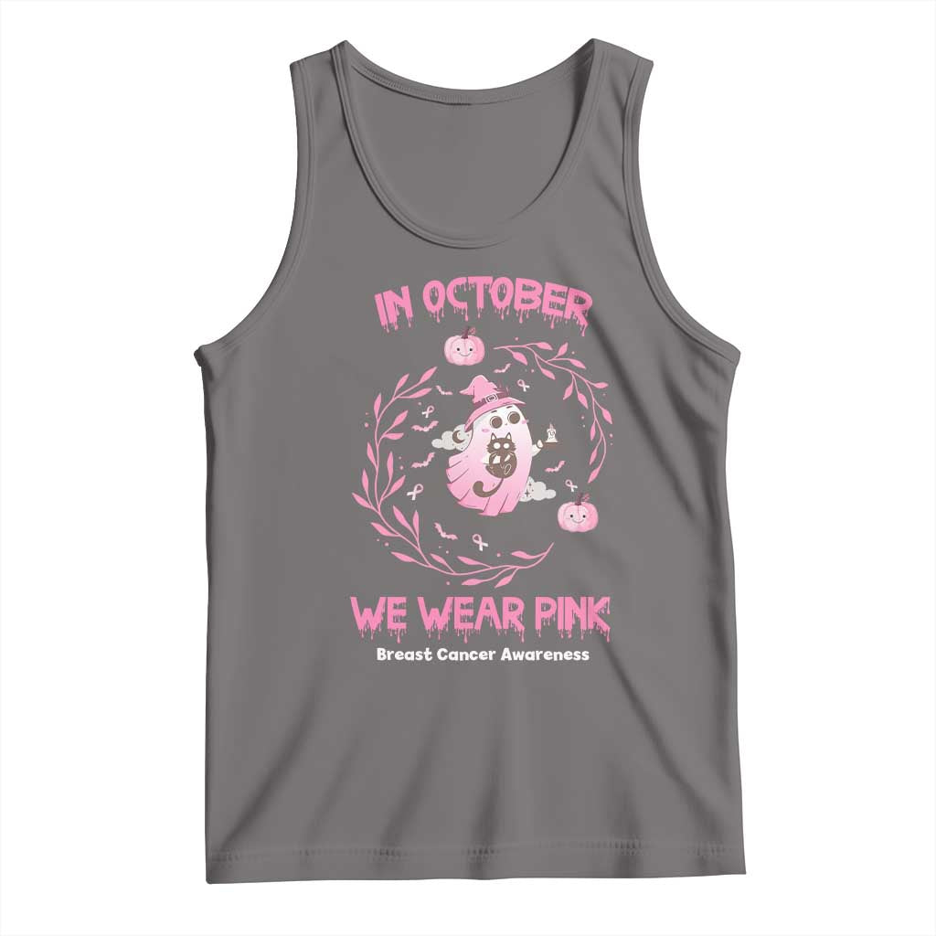 Breast Cancer Halloween Tank Top In October Ghost Wear Pink Black Cat - Wonder Print Shop