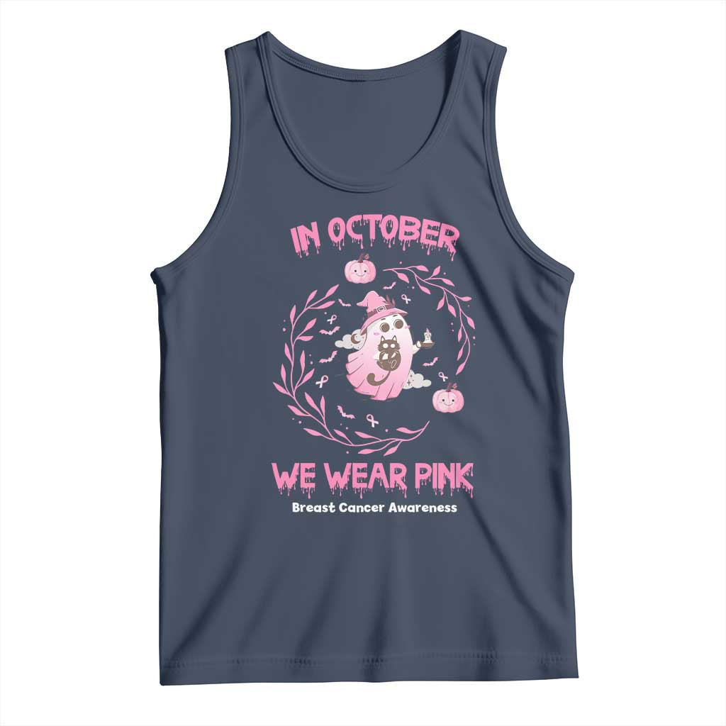 Breast Cancer Halloween Tank Top In October Ghost Wear Pink Black Cat - Wonder Print Shop