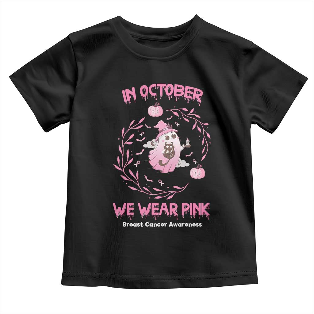 Breast Cancer Halloween Toddler T Shirt In October Ghost Wear Pink Black Cat - Wonder Print Shop