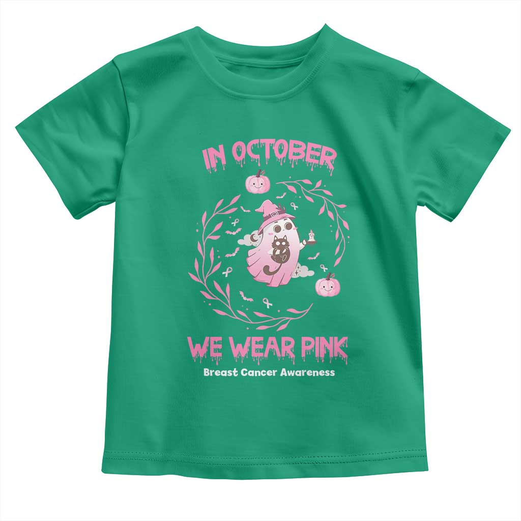 Breast Cancer Halloween Toddler T Shirt In October Ghost Wear Pink Black Cat - Wonder Print Shop