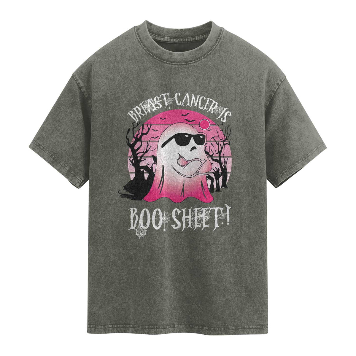 Breast Cancer Is Boo Sheet Washed Cotton T-Shirt In October Ghost Wear Pink