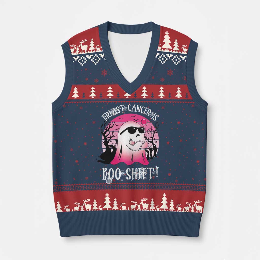 Breast Cancer Is Boo Sheet V-Neck Knit Sweater Vest In October Ghost Wear Pink - Wonder Print Shop