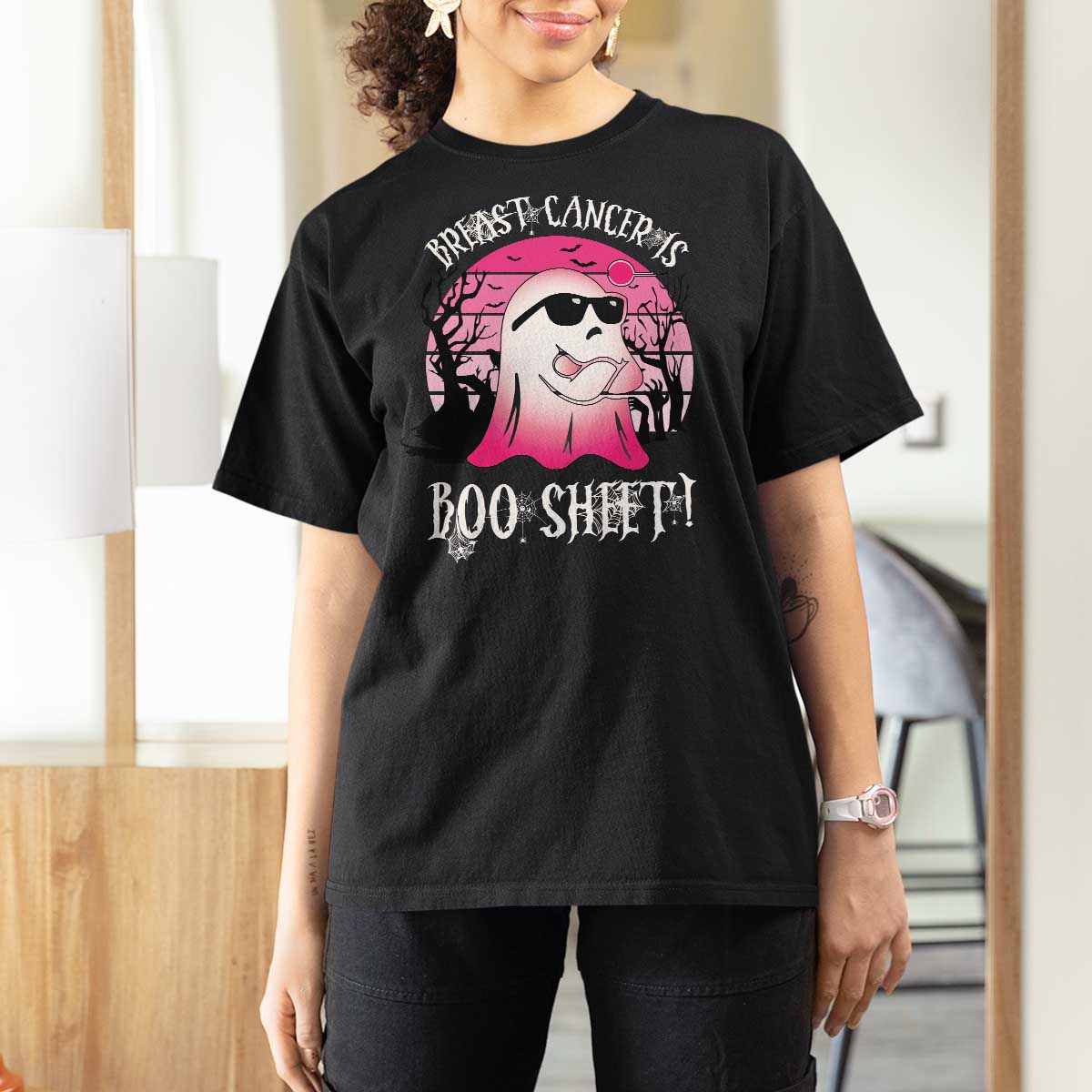 Breast Cancer Is Boo Sheet T Shirt For Women In October Ghost Wear Pink - Wonder Print Shop