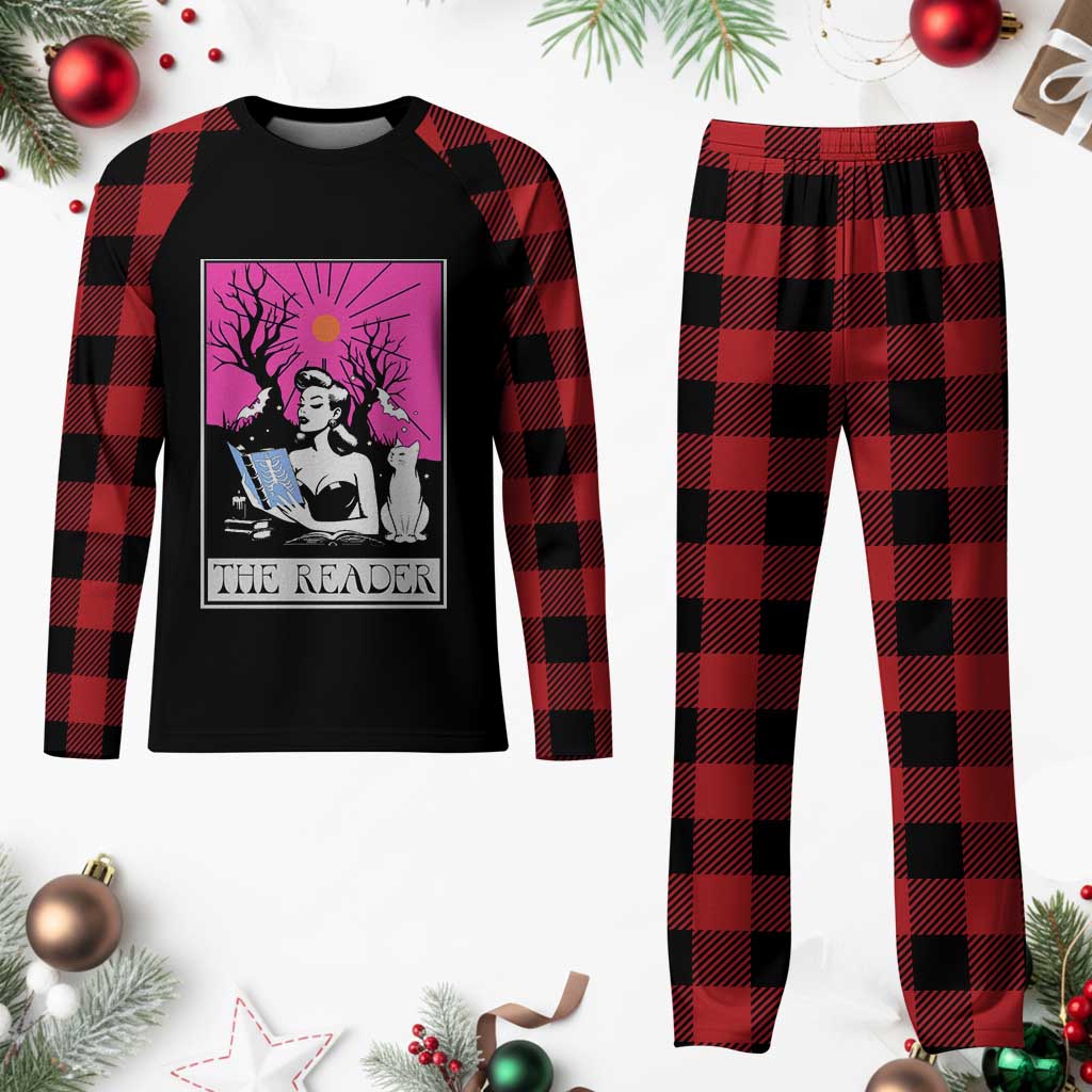 The Reader Tarot Plaid Pajama Set Witch Reading Book Club Occult Cat Mom - Wonder Print Shop