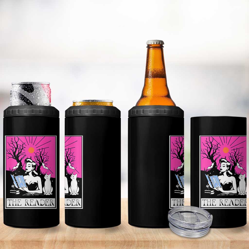 The Reader Tarot 4 in 1 Can Cooler Tumbler Witch Reading Book Club Occult Cat Mom - Wonder Print Shop