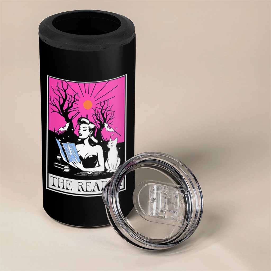 The Reader Tarot 4 in 1 Can Cooler Tumbler Witch Reading Book Club Occult Cat Mom - Wonder Print Shop