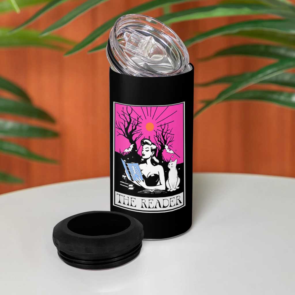 The Reader Tarot 4 in 1 Can Cooler Tumbler Witch Reading Book Club Occult Cat Mom - Wonder Print Shop