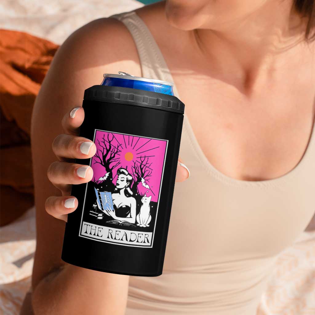 The Reader Tarot 4 in 1 Can Cooler Tumbler Witch Reading Book Club Occult Cat Mom - Wonder Print Shop