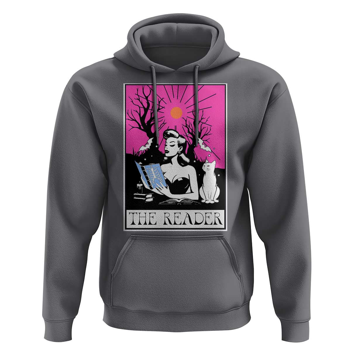 The Reader Tarot Hoodie Witch Reading Book Club Occult Cat Mom - Wonder Print Shop