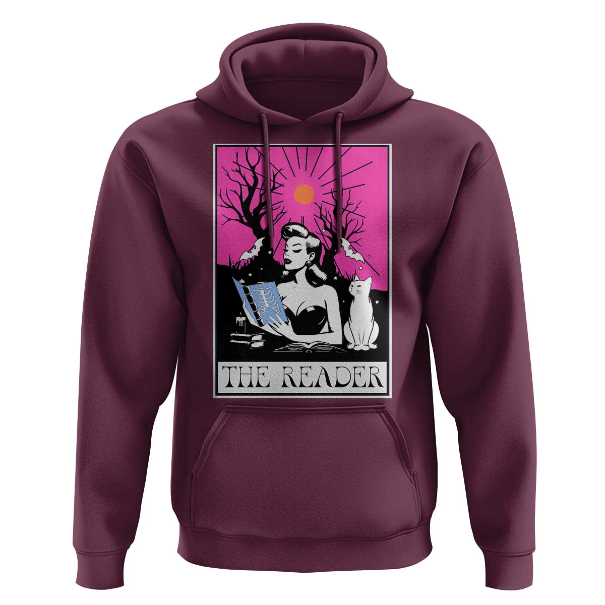 The Reader Tarot Hoodie Witch Reading Book Club Occult Cat Mom - Wonder Print Shop