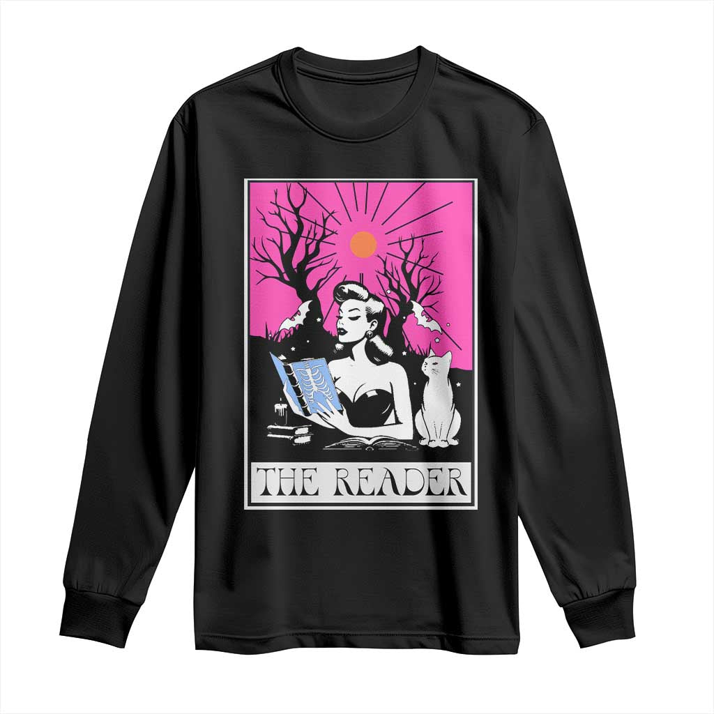 The Reader Tarot Long Sleeve Shirt Witch Reading Book Club Occult Cat Mom - Wonder Print Shop