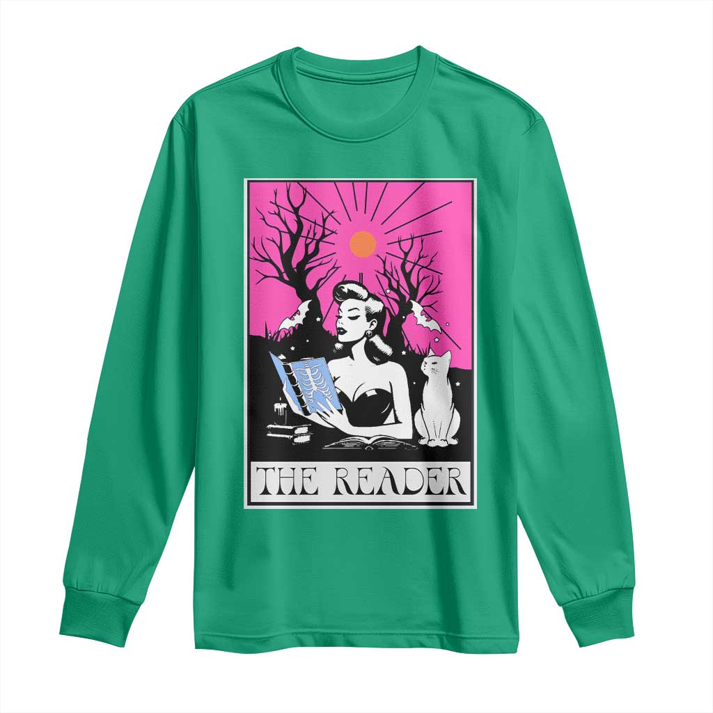 The Reader Tarot Long Sleeve Shirt Witch Reading Book Club Occult Cat Mom - Wonder Print Shop