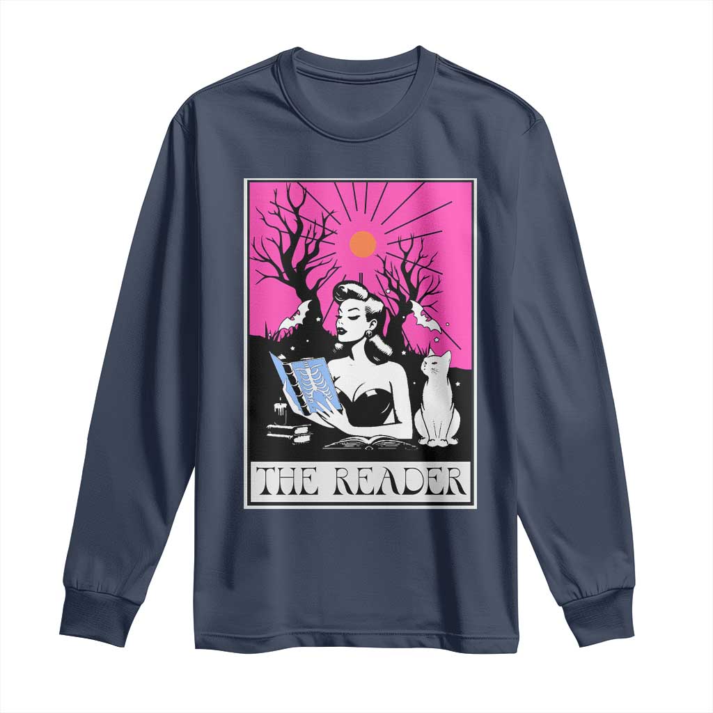 The Reader Tarot Long Sleeve Shirt Witch Reading Book Club Occult Cat Mom - Wonder Print Shop