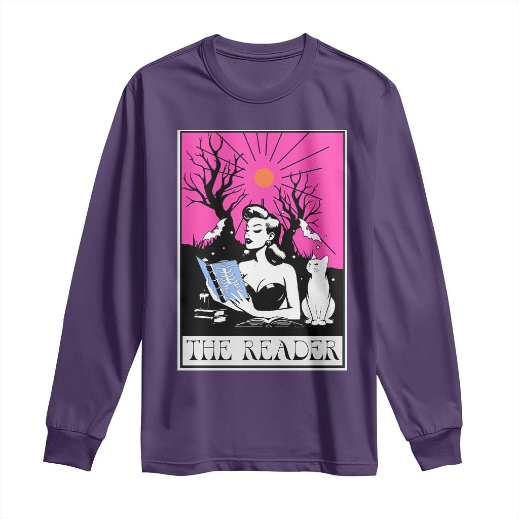 The Reader Tarot Long Sleeve Shirt Witch Reading Book Club Occult Cat Mom - Wonder Print Shop