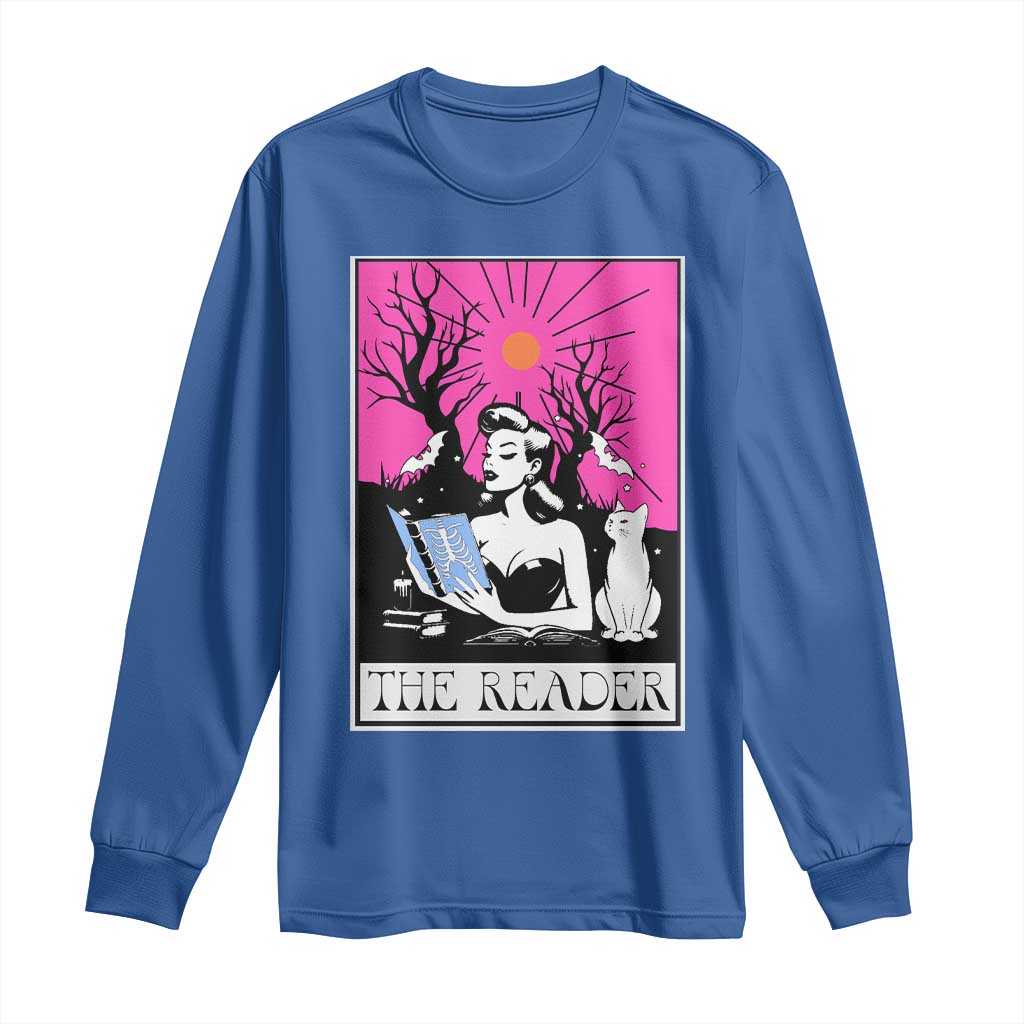 The Reader Tarot Long Sleeve Shirt Witch Reading Book Club Occult Cat Mom - Wonder Print Shop