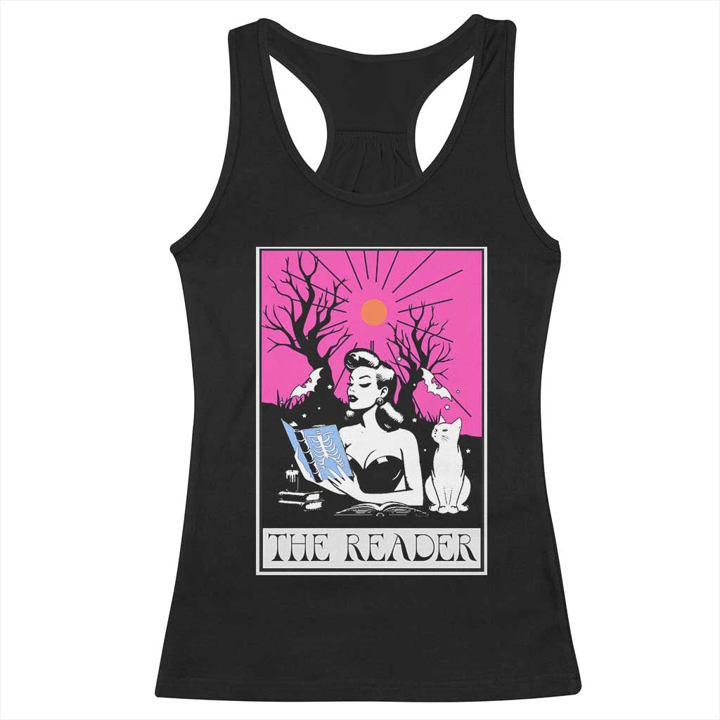 The Reader Tarot Racerback Tank Top Witch Reading Book Club Occult Cat Mom - Wonder Print Shop