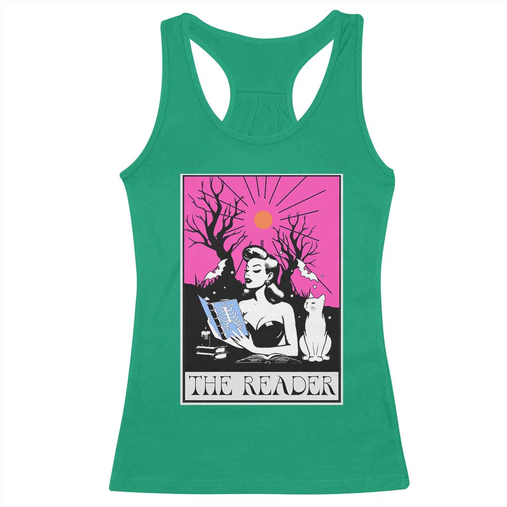 The Reader Tarot Racerback Tank Top Witch Reading Book Club Occult Cat Mom - Wonder Print Shop