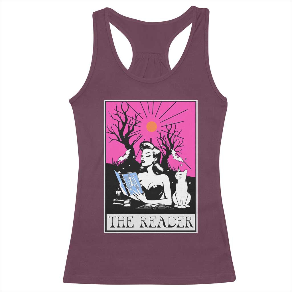 The Reader Tarot Racerback Tank Top Witch Reading Book Club Occult Cat Mom - Wonder Print Shop