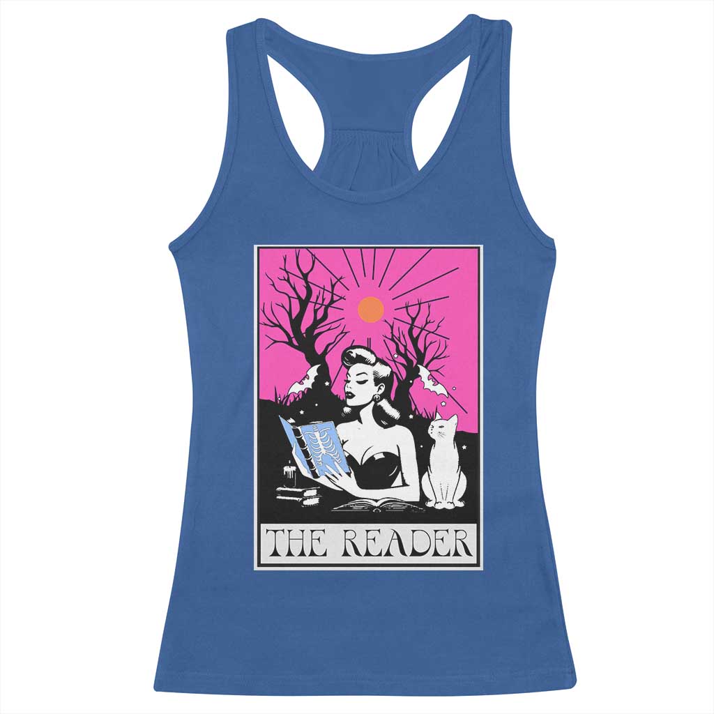 The Reader Tarot Racerback Tank Top Witch Reading Book Club Occult Cat Mom - Wonder Print Shop