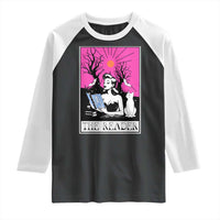 The Reader Tarot Raglan Shirt Witch Reading Book Club Occult Cat Mom - Wonder Print Shop