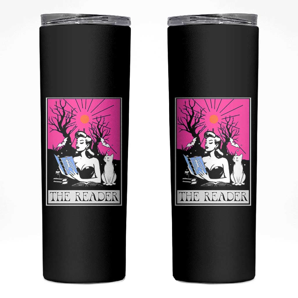 The Reader Tarot Skinny Tumbler Witch Reading Book Club Occult Cat Mom - Wonder Print Shop