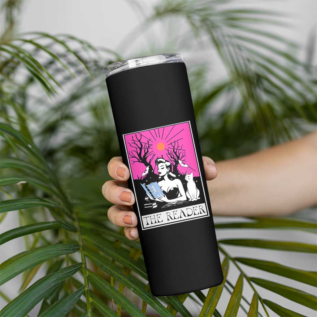 The Reader Tarot Skinny Tumbler Witch Reading Book Club Occult Cat Mom - Wonder Print Shop