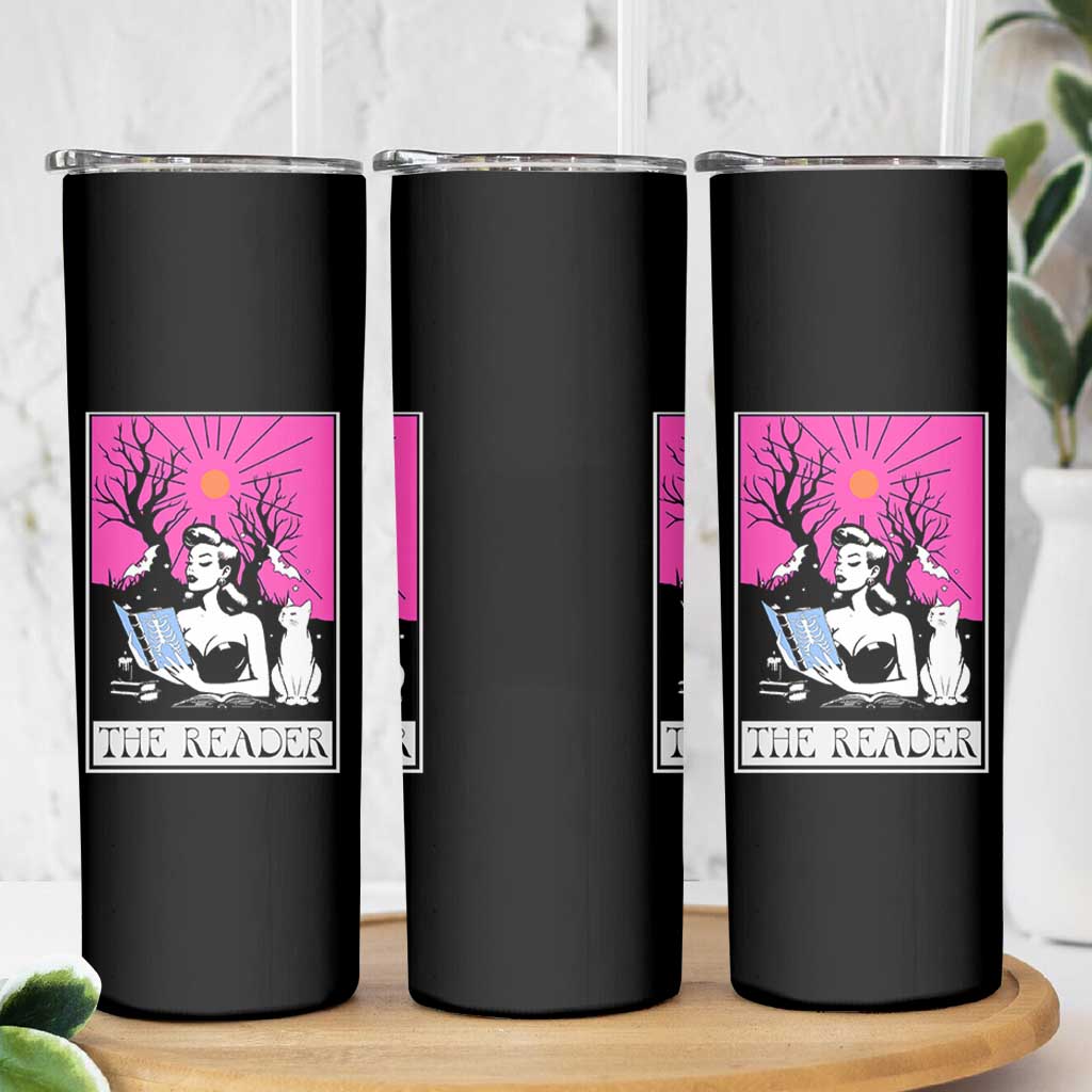 The Reader Tarot Skinny Tumbler Witch Reading Book Club Occult Cat Mom - Wonder Print Shop