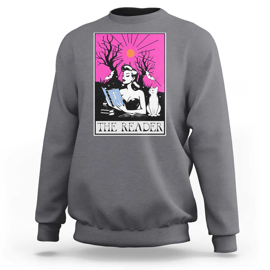 The Reader Tarot Sweatshirt Witch Reading Book Club Occult Cat Mom - Wonder Print Shop